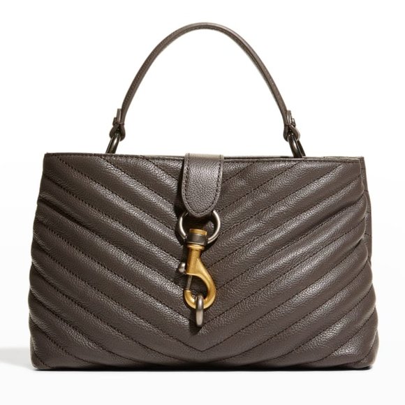 NWT Rebecca Minkoff Edie Top Handle Leather Satchel Crossbody Bag Graphite AUTH!